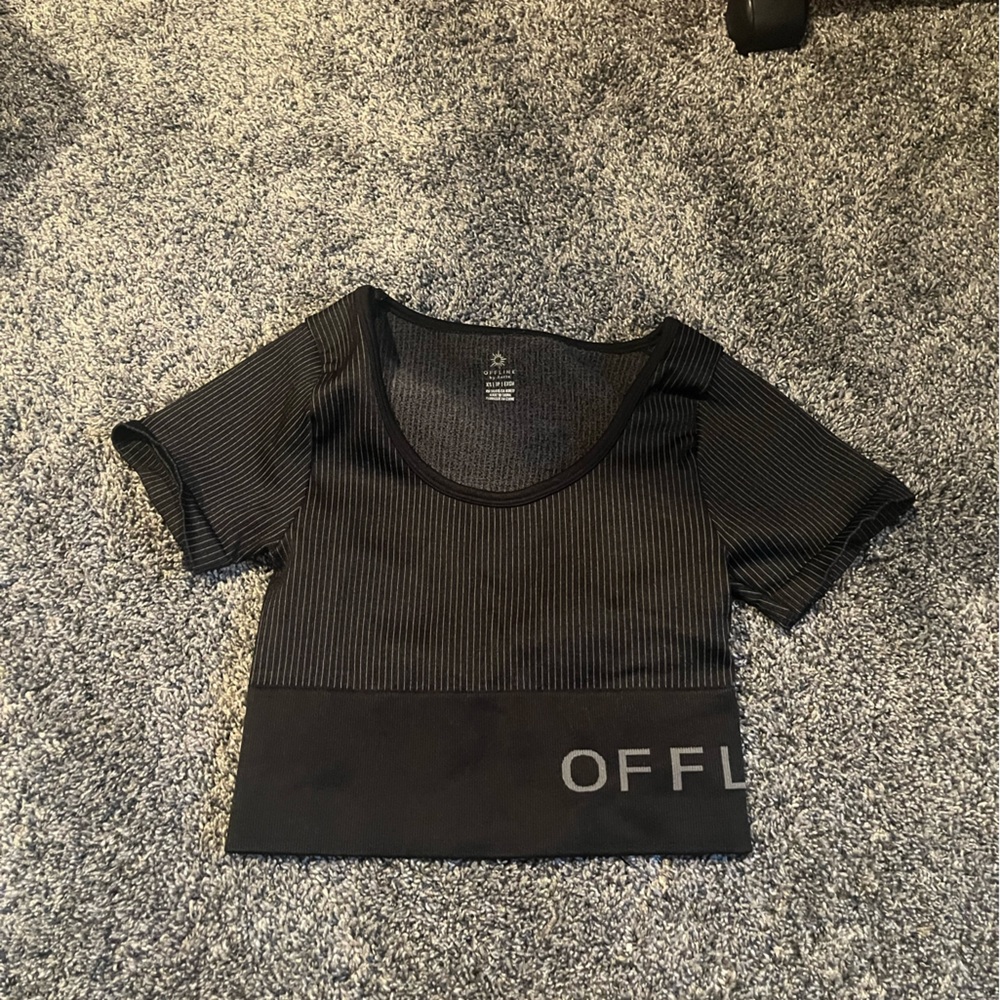 Aerie Black and Grey Fitted Ribbed Crop Top OFFLINE Collection